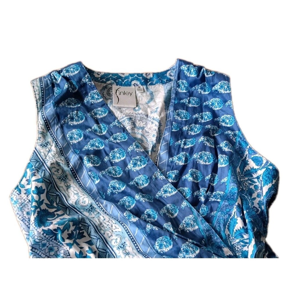 Cottagecore Porcelain Print Wrap Top Blue White Paisley Tank M Garden Party Prep - Picture 10 of 13